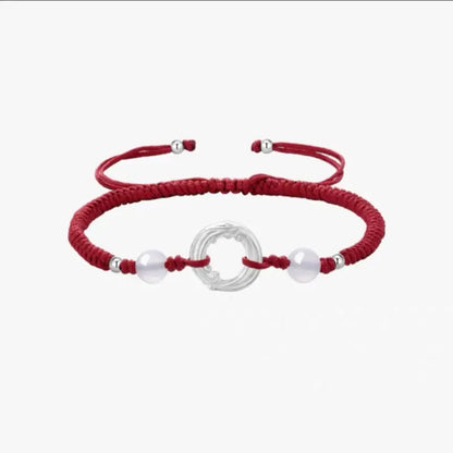 Bracelet de couple Turn Fortune en argent fin 999 avec boucle de paix | Amulette porte-bonheur annuelle du zodiaque à motif tournant