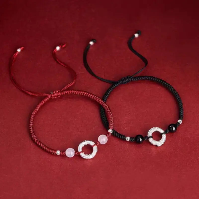 Bracelet de couple Turn Fortune en argent fin 999 avec boucle de paix | Amulette porte-bonheur annuelle du zodiaque à motif tournant