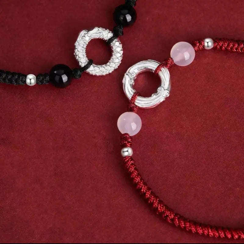 Bracelet de couple Turn Fortune en argent fin 999 avec boucle de paix | Amulette porte-bonheur annuelle du zodiaque à motif tournant