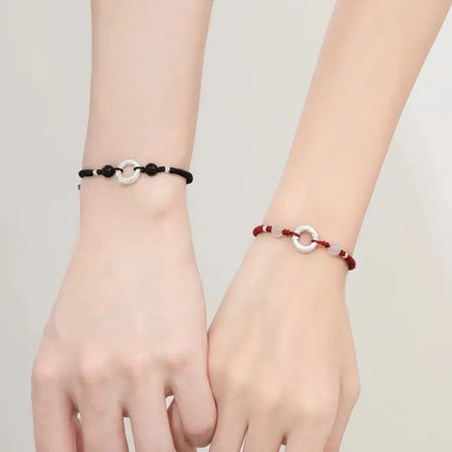 Bracelet de couple Turn Fortune en argent fin 999 avec boucle de paix | Amulette porte-bonheur annuelle du zodiaque à motif tournant