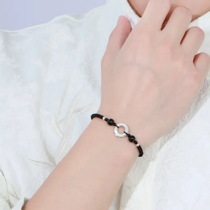 Bracelet de couple Turn Fortune en argent fin 999 avec boucle de paix | Amulette porte-bonheur annuelle du zodiaque à motif tournant