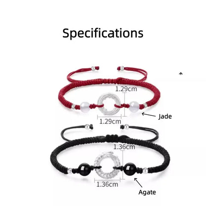 Bracelet de couple Turn Fortune en argent fin 999 avec boucle de paix | Amulette porte-bonheur annuelle du zodiaque à motif tournant