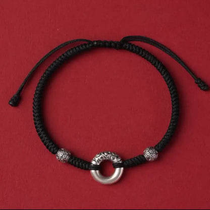 999 Fine Silver Peace Buckle & Silver Coin Fortune Bead Bracelet | Zodiac Year Couple Gift