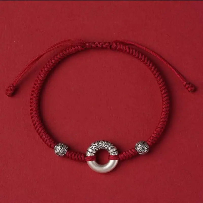 999 Fine Silver Peace Buckle & Silver Coin Fortune Bead Bracelet | Zodiac Year Couple Gift