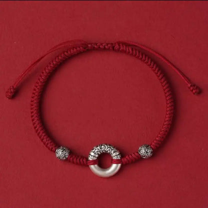 999 Fine Silver Peace Buckle & Silver Coin Fortune Bead Bracelet | Zodiac Year Couple Gift