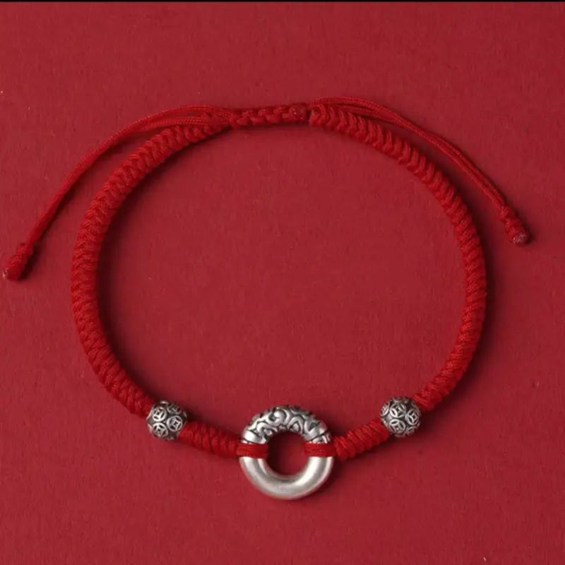 999 Fine Silver Peace Buckle & Silver Coin Fortune Bead Bracelet | Zodiac Year Couple Gift