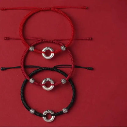 999 Fine Silver Peace Buckle & Silver Coin Fortune Bead Bracelet | Zodiac Year Couple Gift