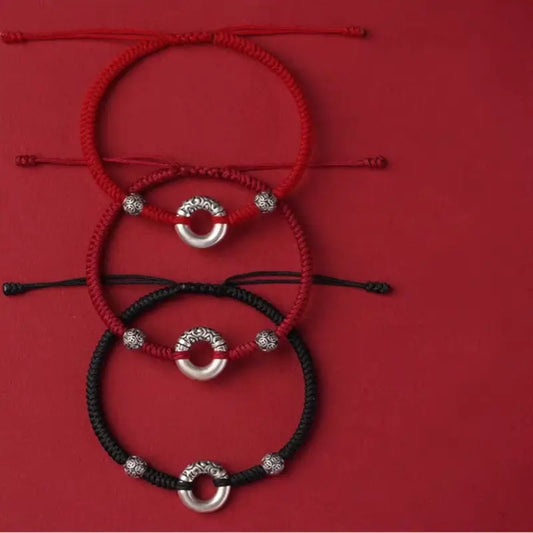 Bracelet en argent fin 999 avec boucle de paix et perle porte-bonheur en argent | Cadeau pour couple selon l'année du zodiaque