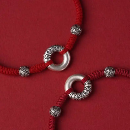 999 Fine Silver Peace Buckle & Silver Coin Fortune Bead Bracelet | Zodiac Year Couple Gift