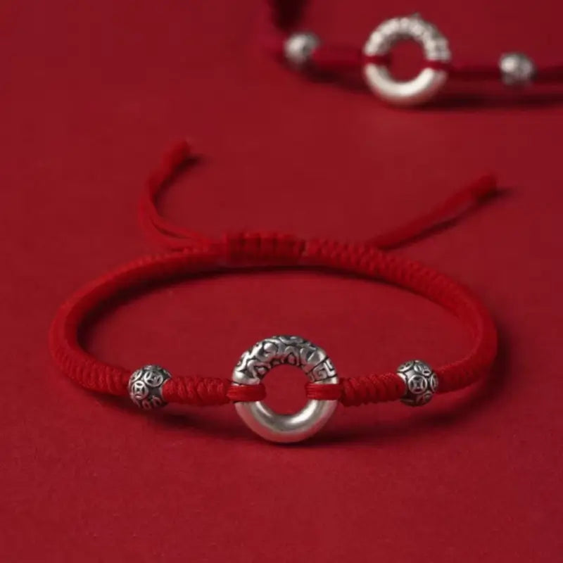999 Fine Silver Peace Buckle & Silver Coin Fortune Bead Bracelet | Zodiac Year Couple Gift