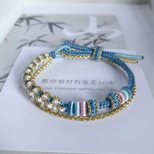 DIY-Friendly Peach Blossom Knot Double-Layer Stackable Braided Bracelet Series2-LuckyCharms.Shop