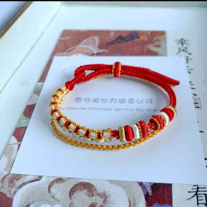 DIY-Friendly Peach Blossom Knot Double-Layer Stackable Braided Bracelet Series2-LuckyCharms.Shop