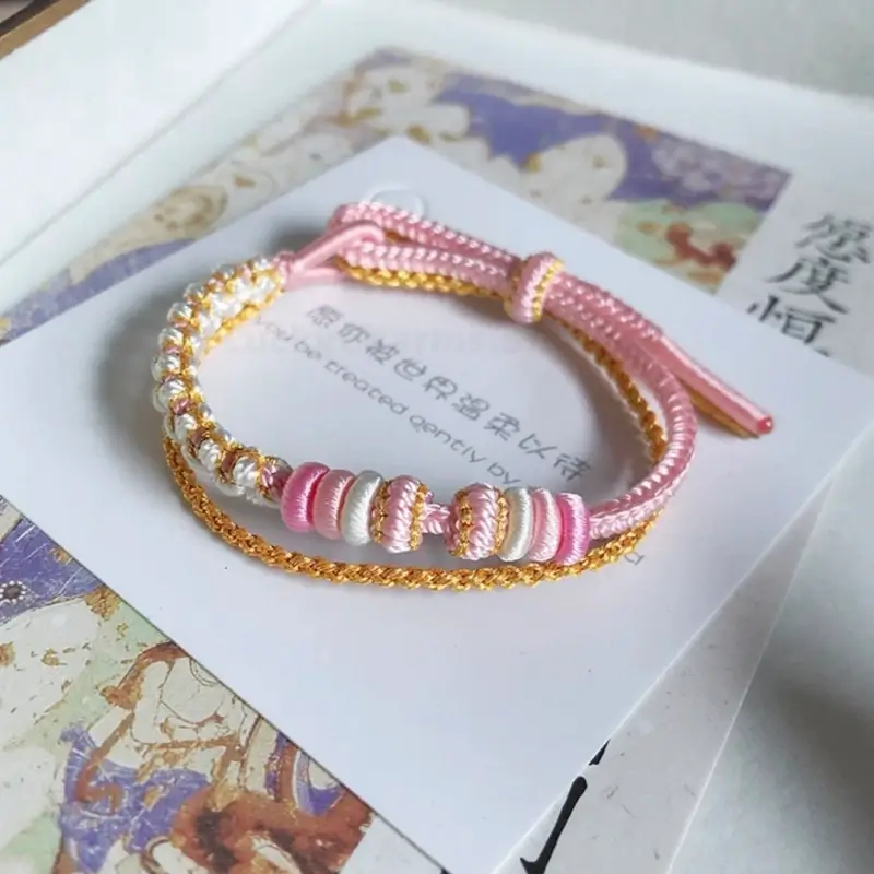 DIY-Friendly Peach Blossom Knot Double-Layer Stackable Braided Bracelet Series2-LuckyCharms.Shop
