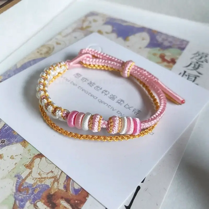 DIY-Friendly Peach Blossom Knot Double-Layer Stackable Braided Bracelet Series2-LuckyCharms.Shop