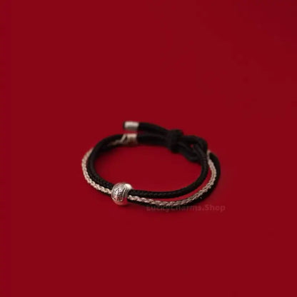 Tibetan Zhakilam Sterling Silver Lucky Bead Braided Bracelet | 925 Silver Adjustable Handmade Bracelet-LuckyCharms.Shop