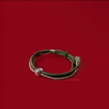 Tibetan Zhakilam Sterling Silver Lucky Bead Braided Bracelet | 925 Silver Adjustable Handmade Bracelet-LuckyCharms.Shop