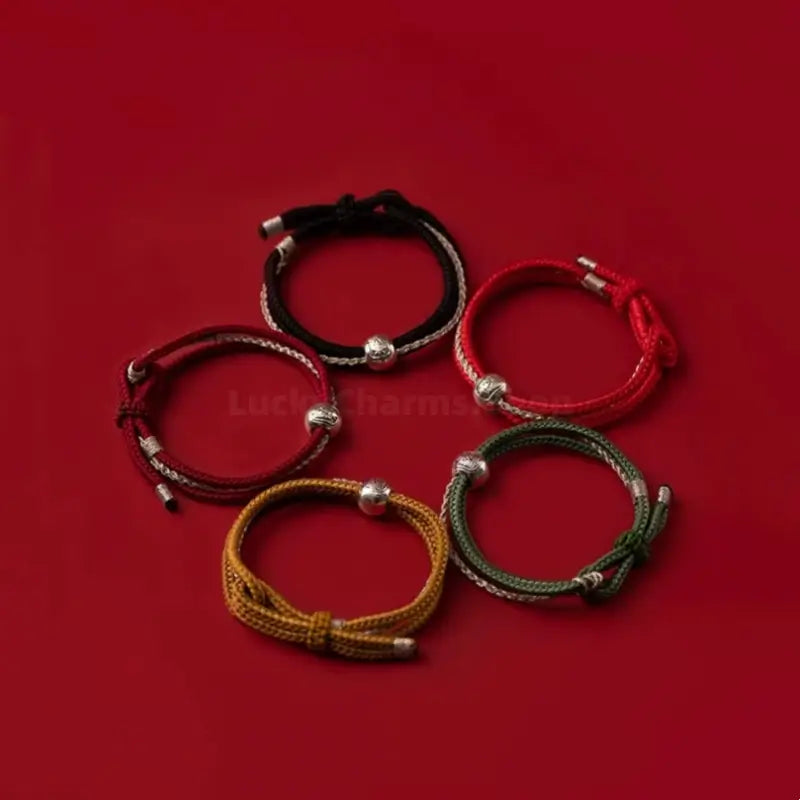 Tibetan Zhakilam Sterling Silver Lucky Bead Braided Bracelet | 925 Silver Adjustable Handmade Bracelet-LuckyCharms.Shop