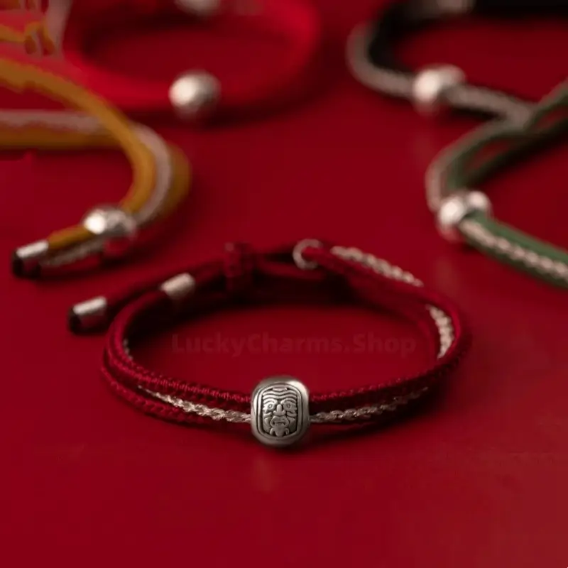 Tibetan Zhakilam Sterling Silver Lucky Bead Braided Bracelet | 925 Silver Adjustable Handmade Bracelet-LuckyCharms.Shop