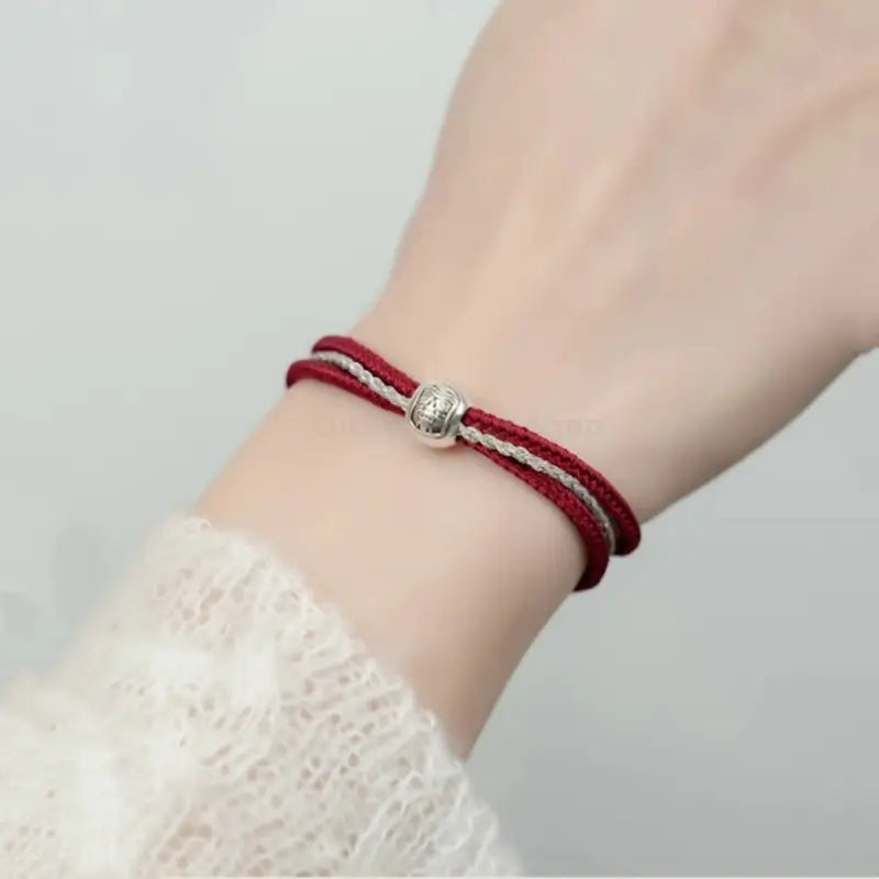 Tibetan Zhakilam Sterling Silver Lucky Bead Braided Bracelet | 925 Silver Adjustable Handmade Bracelet-LuckyCharms.Shop