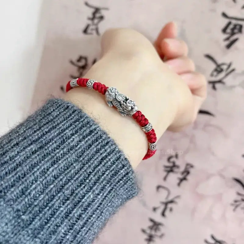 999 Sterling Silver Wealth-Attracting Pixiu (Wealth-Guardian Beast) Couple Braided Bracelet | Adjustable-LuckyCharms.Shop