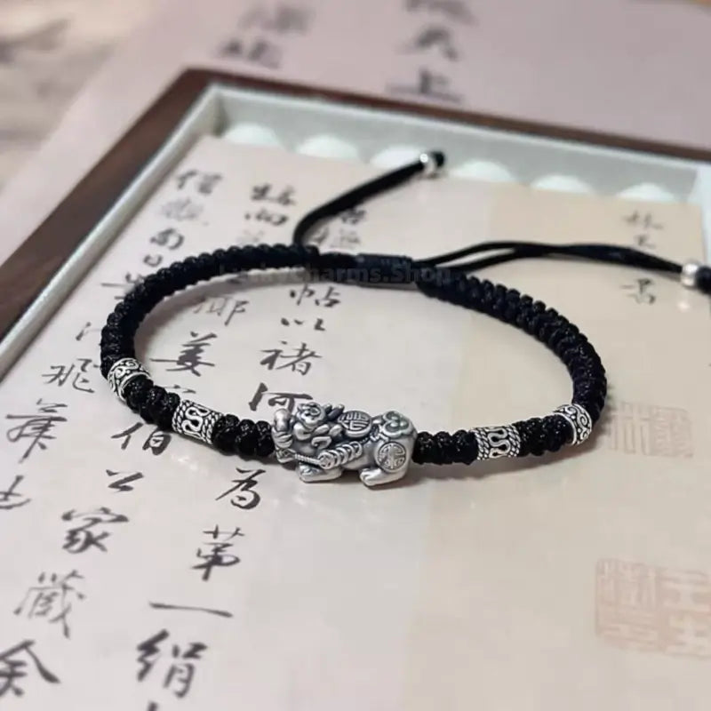 999 Sterling Silver Wealth-Attracting Pixiu (Wealth-Guardian Beast) Couple Braided Bracelet | Adjustable-LuckyCharms.Shop