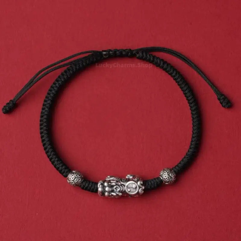 999 Fine Silver Pixiu Lucky Bead Braided Bracelet | Engraved "Fu" Pattern, Auspicious Jewelry-LuckyCharms.Shop