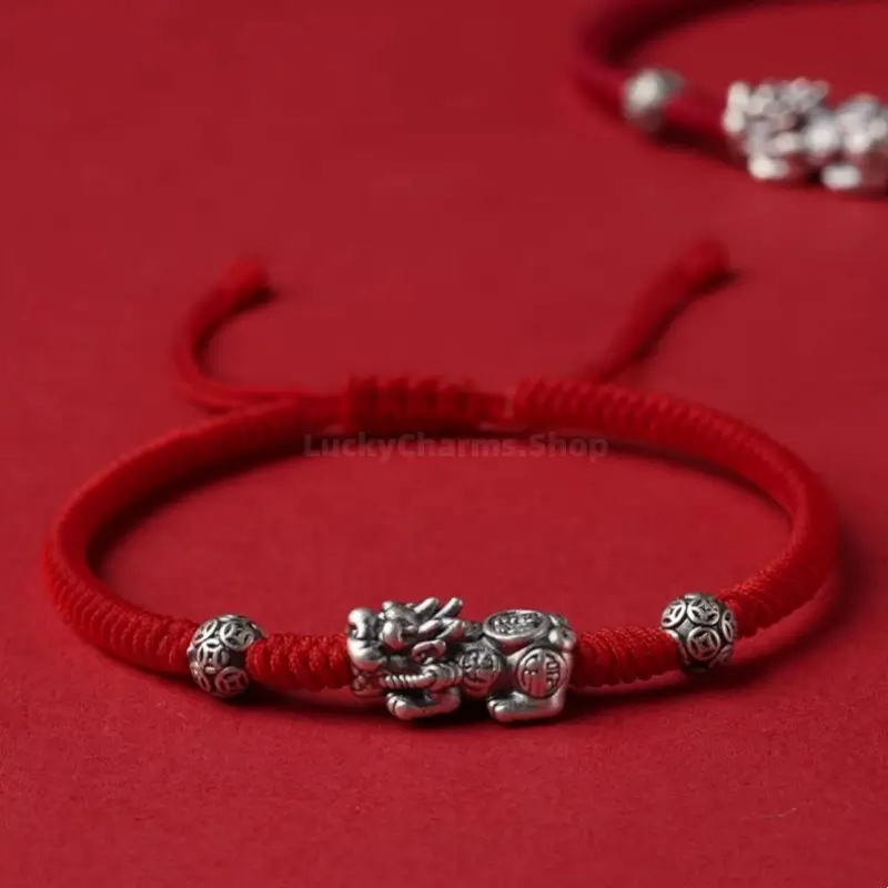 999 Fine Silver Pixiu Lucky Bead Braided Bracelet | Engraved "Fu" Pattern, Auspicious Jewelry-LuckyCharms.Shop