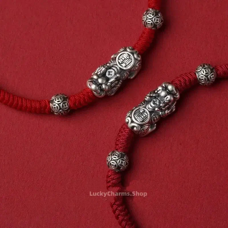 999 Fine Silver Pixiu Lucky Bead Braided Bracelet | Engraved "Fu" Pattern, Auspicious Jewelry-LuckyCharms.Shop