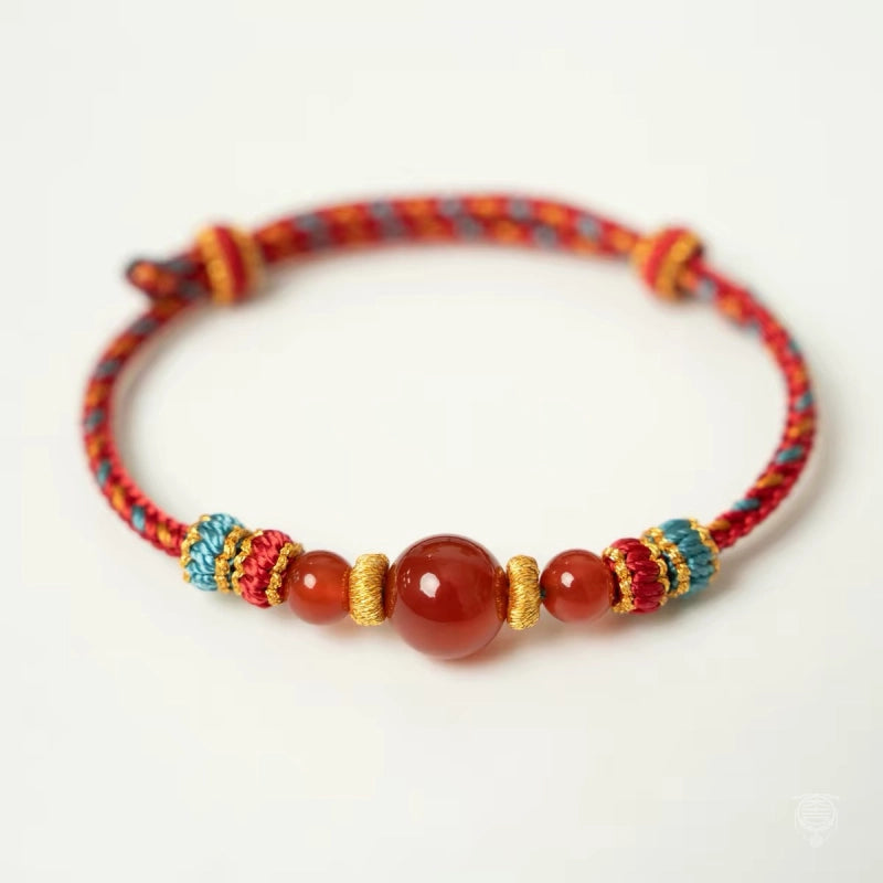 Bracelet porte-bonheur en agate rouge tressé à 8 brins, style traditionnel