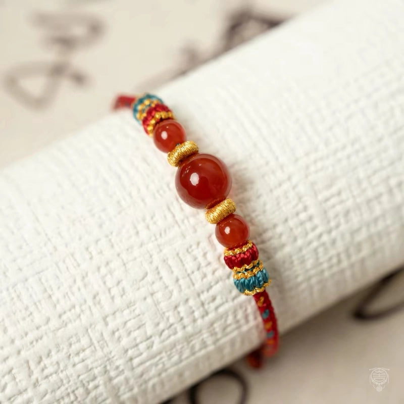 Bracelet porte-bonheur en agate rouge tressé à 8 brins, style traditionnel