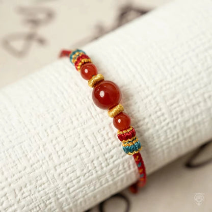 Bracelet porte-bonheur en agate rouge tressé à 8 brins, style traditionnel
