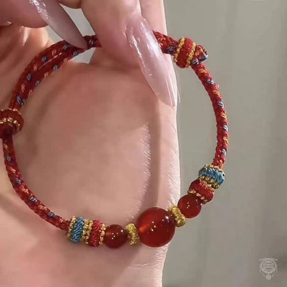 Bracelet porte-bonheur en agate rouge tressé à 8 brins, style traditionnel