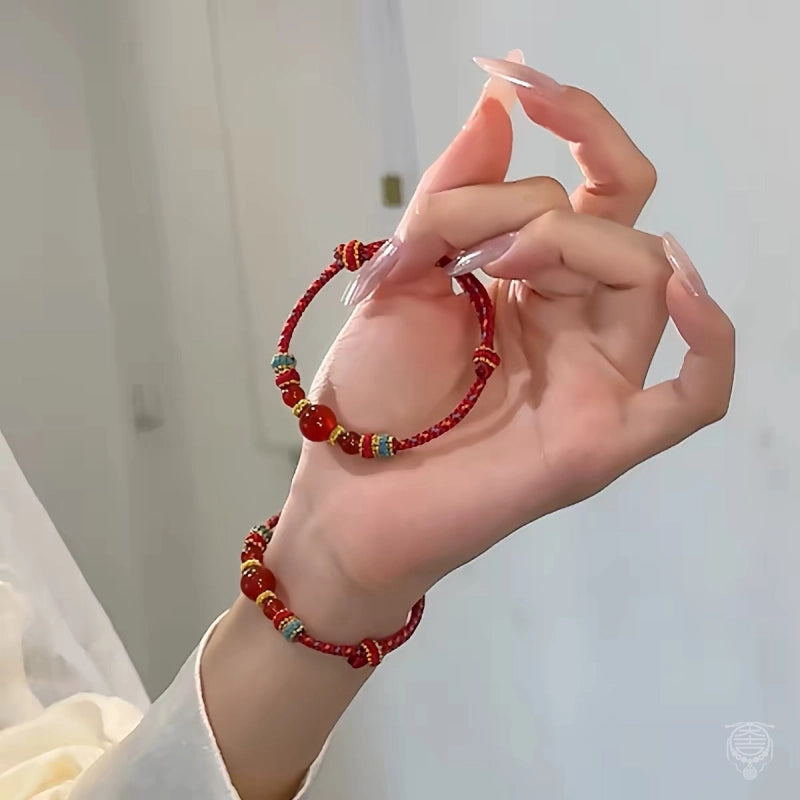 Bracelet porte-bonheur en agate rouge tressé à 8 brins, style traditionnel