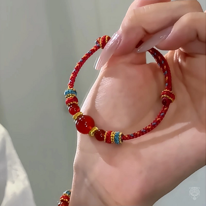 Bracelet porte-bonheur en agate rouge tressé à 8 brins, style traditionnel