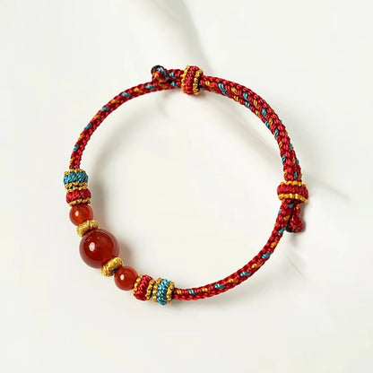 Bracelet porte-bonheur en agate rouge tressé à 8 brins, style traditionnel