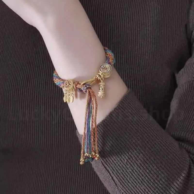 Tibetan Reincarnation Knot Prayer Wheel Blessing Braided Hand Rope Protection-LuckyCharms.Shop