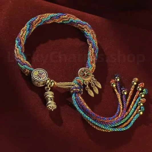 Tibetan Reincarnation Knot Prayer Wheel Blessing Braided Hand Rope Protection-LuckyCharms.Shop