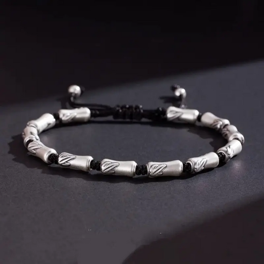 Bracelet Lu Lu Tong en argent sterling pour homme | Forme de nœud en bambou, texture mate, résistant à l'usure, bijou porte-bonheur pour la réussite professionnelle