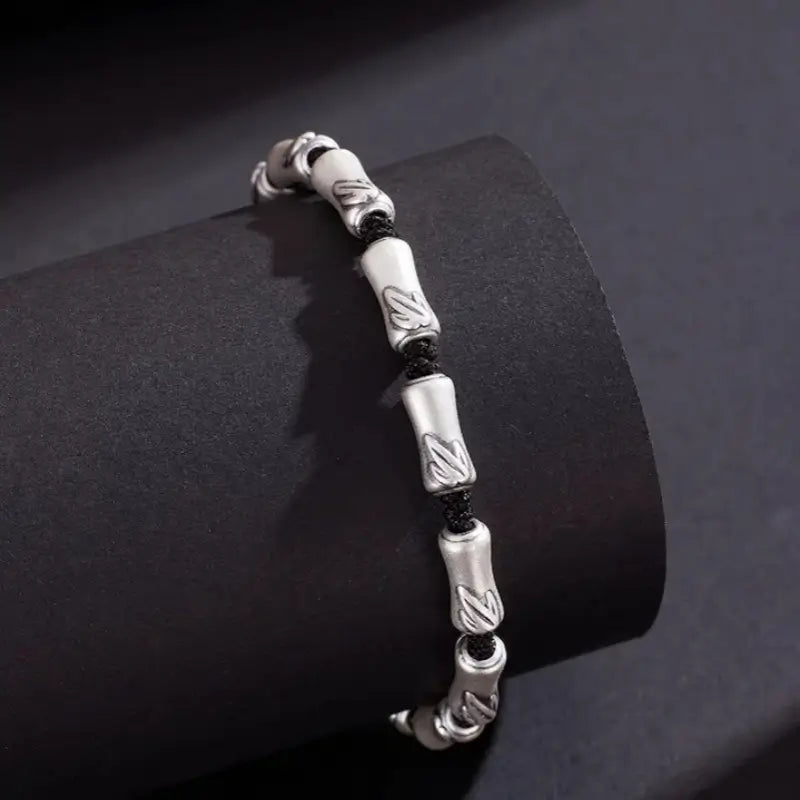 Bracelet Lu Lu Tong en argent sterling pour homme | Forme de nœud en bambou, texture mate, résistant à l'usure, bijou porte-bonheur pour la réussite professionnelle