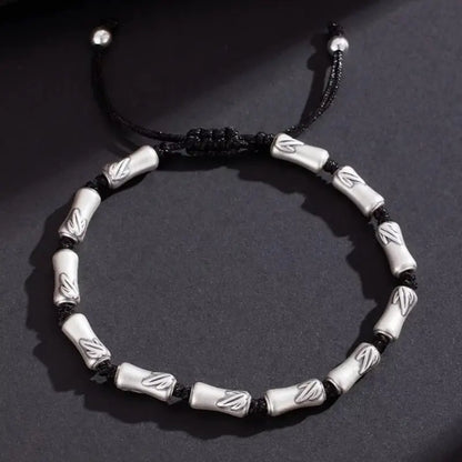 Bracelet Lu Lu Tong en argent sterling pour homme | Forme de nœud en bambou, texture mate, résistant à l'usure, bijou porte-bonheur pour la réussite professionnelle