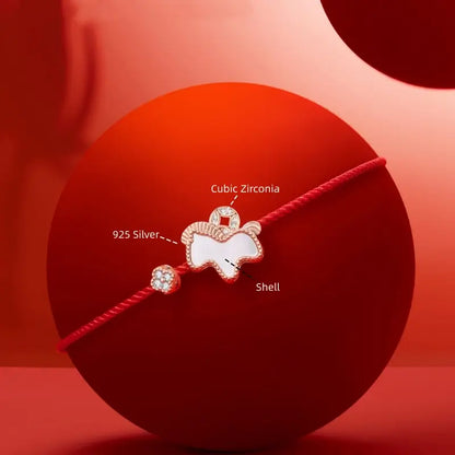 925 Sterling Silver Pony Red String Bracelet | Shell & CZ Charm