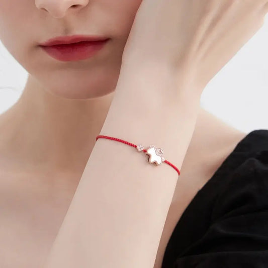 925 Sterling Silver Pony Red String Bracelet | Shell & CZ Charm