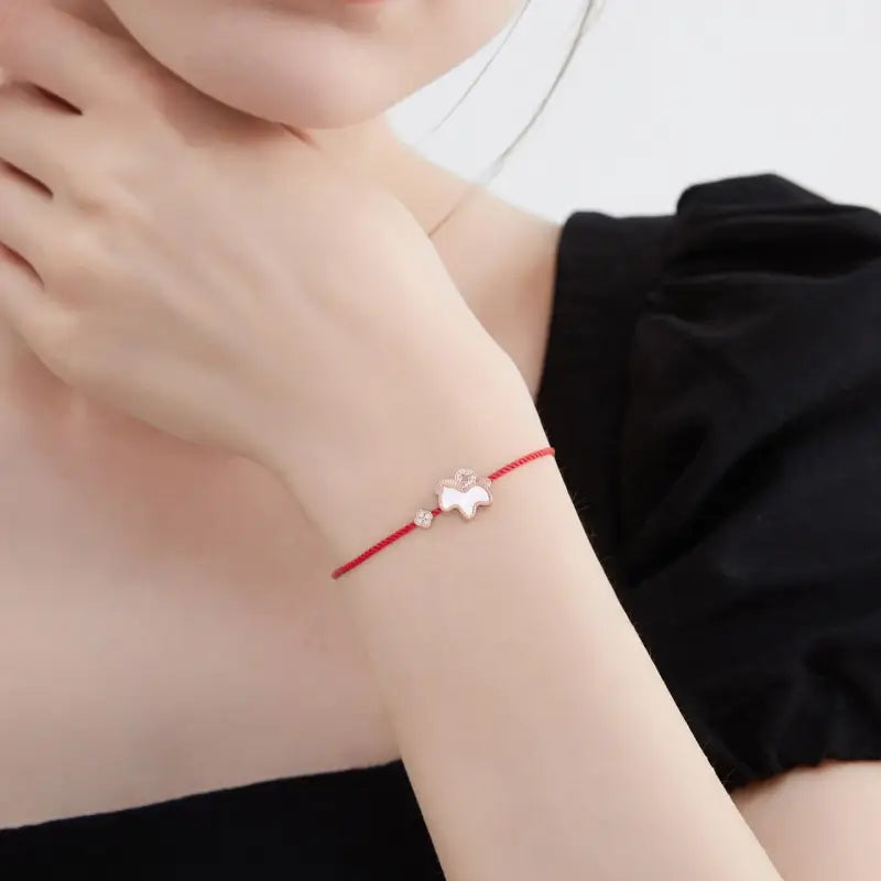 925 Sterling Silver Pony Red String Bracelet | Shell & CZ Charm