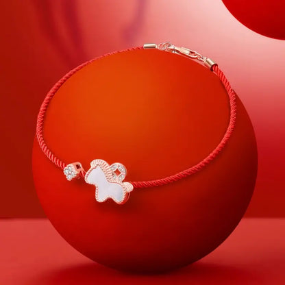 925 Sterling Silver Pony Red String Bracelet | Shell & CZ Charm