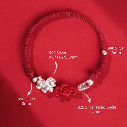 Sterling Silver 999 Lotus Pony Ruyi Knot Hand-Woven Red Bracelet for Women