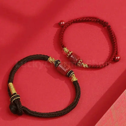 Enpowered Six-Syllable Mantra Cinnabar Fortune-Turning Bead Braided Bracelet-LuckyCharms.Shop