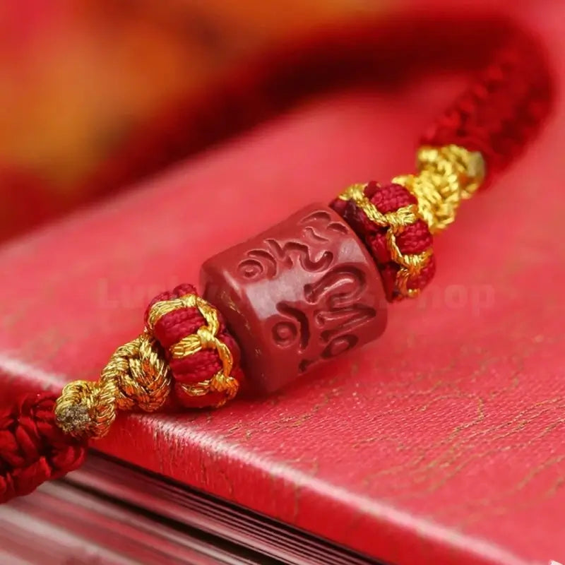 Enpowered Six-Syllable Mantra Cinnabar Fortune-Turning Bead Braided Bracelet-LuckyCharms.Shop