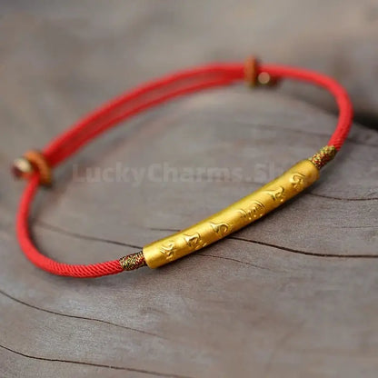 999 Silver Gold-Plated Six-Syllable Mantra Red Bracelet for Success Wealth Luck Protection-LuckyCharms.Shop