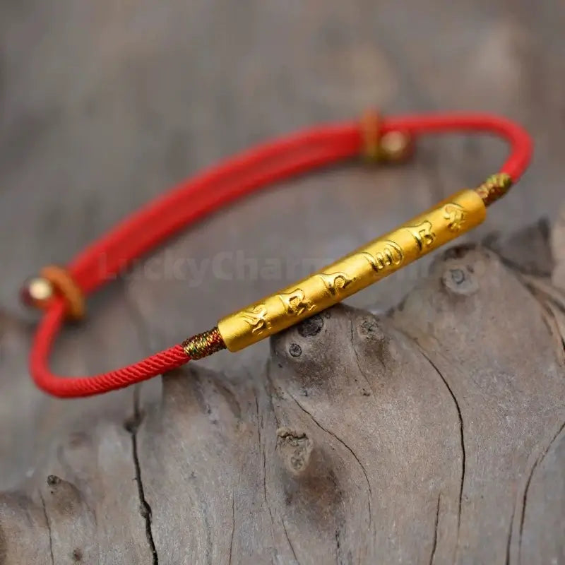 999 Silver Gold-Plated Six-Syllable Mantra Red Bracelet for Success Wealth Luck Protection-LuckyCharms.Shop