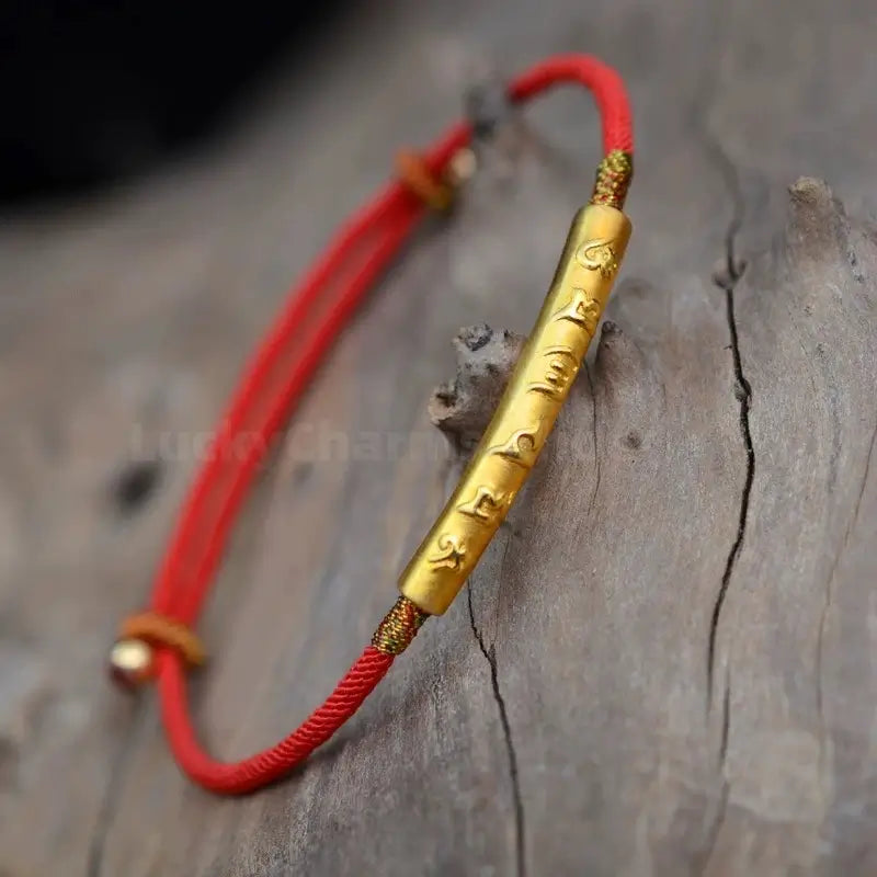 999 Silver Gold-Plated Six-Syllable Mantra Red Bracelet for Success Wealth Luck Protection-LuckyCharms.Shop